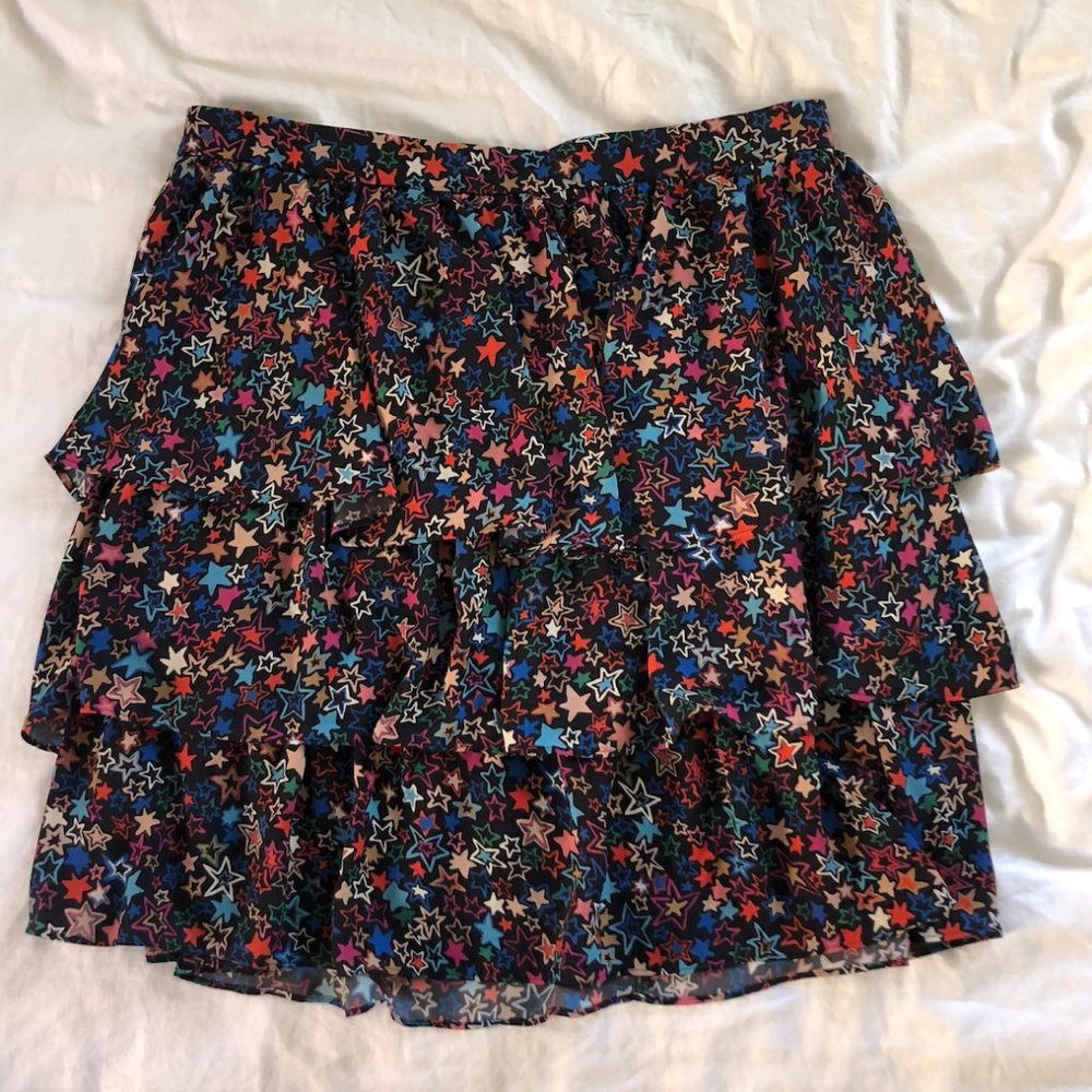 GUC J.Crew Tiered Skirt in Kaleidoscope Star Print Indigo- 12